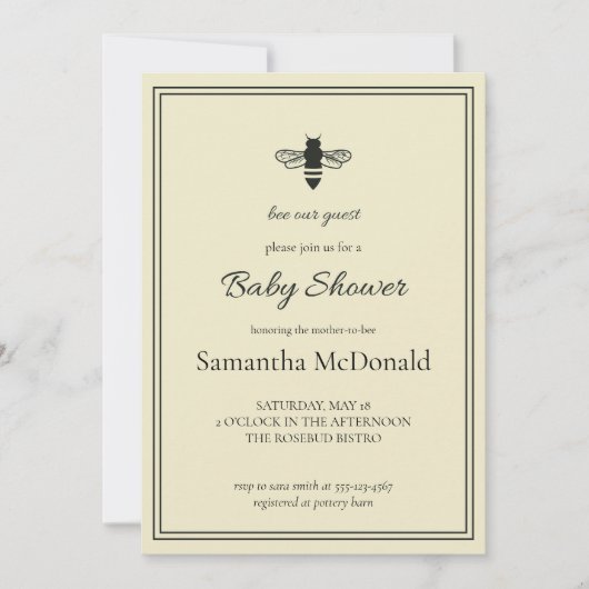 Modern zwart en geel hommel Baby shower Kaart (Voorkant)