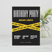 Modern zwart en geel verjaardagsfeestje kaart (Staand voorkant)