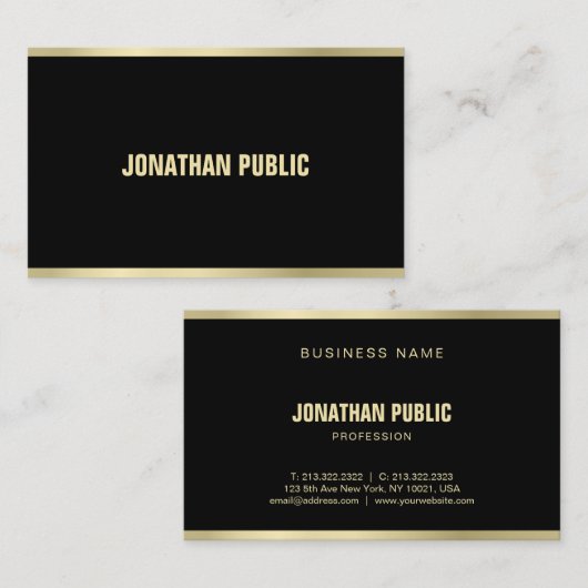 Modern zwart en Gold Professional aantrekkelijk Visitekaartje (Voorkant / Achterkant)