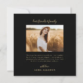 Modern zwart en Gold Script 4 Foto Afstuderen Bedankkaart (Achterkant)