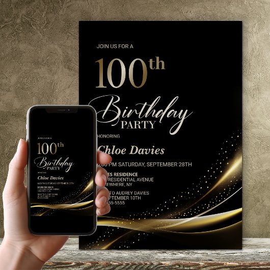 Modern zwart en goud 100ste verjaardagsfeest kaart