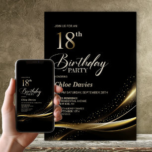 Modern zwart en goud 18e verjaardag kaart