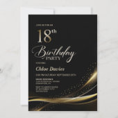 Modern zwart en goud 18e verjaardag kaart (Voorkant)