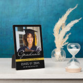 Modern Zwart en Goud 2025 Afstuderen Foto Fotoplaat (Zijkant)