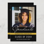 Modern Zwart en Goud 2025 Afstuderen Foto Kaart (Voorkant / Achterkant)