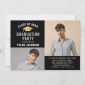 Modern Zwart en Goud 2025 Foto Afstuderen Party Kaart (Voorkant)