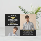 Modern Zwart en Goud 2025 Foto Afstuderen Party Kaart (Staand voorkant)
