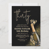 Modern zwart en goud 30e verjaardag Champagne Kaart (Voorkant)