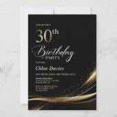 Modern zwart en goud 30e verjaardagsfeest kaart (Voorkant)