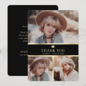 Modern Zwart en Goud 3 Foto Afstuderen Bedankkaart (Voorkant / Achterkant)