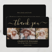 Modern zwart en goud 3 foto collage Afstuderen Bedankkaart (Voorkant / Achterkant)