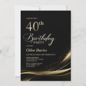 Modern zwart en goud 40e verjaardagsfeest kaart (Voorkant)