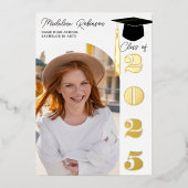 Modern zwart en goud 4 foto's Afstuderen Folie Uitnodiging (Voorkant)