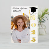 Modern zwart en goud 4 foto's Afstuderen Folie Uitnodiging (Staand Voorkant)