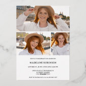 Modern zwart en goud 4 foto's Afstuderen Folie Uitnodiging (Achterkant)