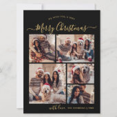 Modern Zwart en Goud 5 Fotocollage Kerstmis Feestdagenkaart (Voorkant)