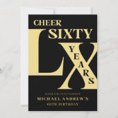 Modern Zwart en Goud 60e Verjaardag Uitnodiging (Voorkant)