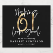 Modern zwart en goud 61ste verjaardag viering bier etiket (Enkel label)