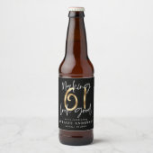 Modern zwart en goud 61ste verjaardag viering bier etiket (Voorkant)