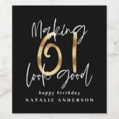Modern zwart en goud 61ste verjaardag viering wijn etiket (Enkel label)