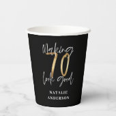 modern , zwart en goud - 70e verjaardag papieren bekers (Achterkant)