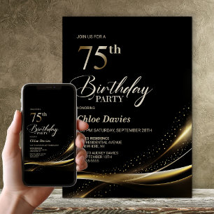 Modern zwart en goud 75e verjaardagsfeest kaart