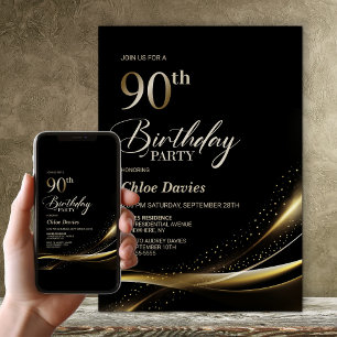 Modern zwart en goud 90ste verjaardagsfeest kaart