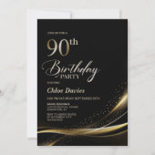 Modern zwart en goud 90ste verjaardagsfeest kaart (Voorkant)