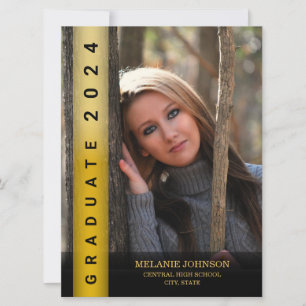Modern Zwart en Goud Afstuderen Invitation Kaart