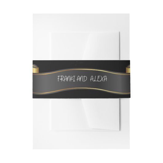 Modern Zwart en Goud Bloeiende Kalligrafie Bruilof Uitnodigingen Wikkel (Voorkant Voorbeeld)