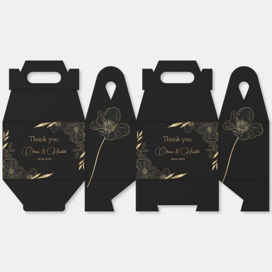 Modern Zwart en Goud Bloemen bruiloft Dank u Bedankdoosjes (Ongevouwen)