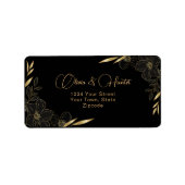 Modern Zwart en Goud Bloemen trouwadres Etiket (Voorkant)