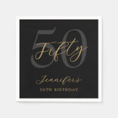 Modern zwart en goud elegante 50e verjaardag servet (Voorkant)