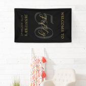 Modern zwart en goud elegante 50e verjaardag spandoek (Insitu)