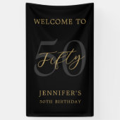 Modern zwart en goud elegante 50e verjaardag spandoek (Verticaal)