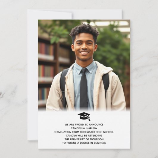 Modern Zwart en Goud Foto Afstuderen Aankondiging (Achterkant)