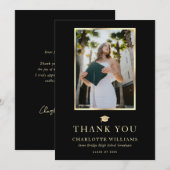 Modern Zwart en Goud Foto Afstuderen Bedankkaart (Voorkant / Achterkant)