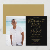 Modern zwart en goud foto pensioenfeest kaart (Voorkant / Achterkant)