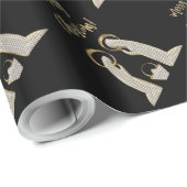 Modern Zwart en Goud Geboorte Wieg Kerst Cadeaupapier (Rol Hoek)