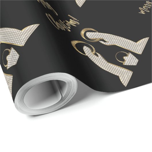 Modern Zwart en Goud Geboorte Wieg Kerst Cadeaupapier (Rol Hoek)