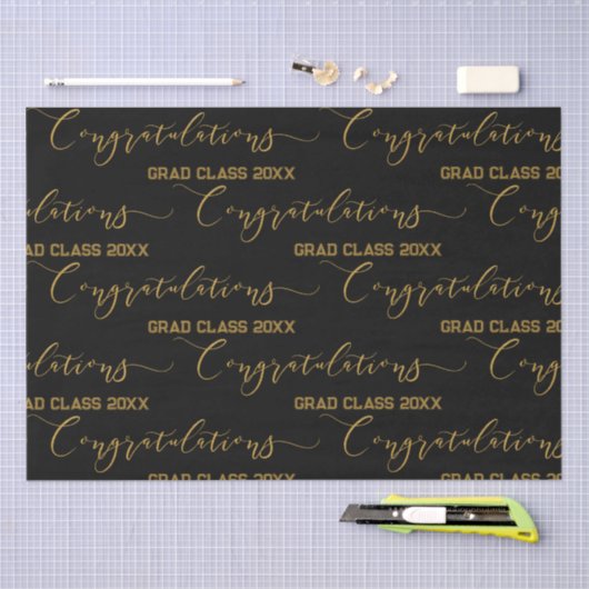 Modern Zwart en Goud Gefeliciteerd Afstuderen Tissuepapier (Craft)