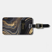 Modern zwart en goud gemarmerd bagagelabel (Voorkant horizontaal)