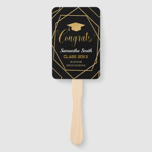 Modern zwart en goud geometrisch Afstuderen foto Handwaaier (Voorkant)