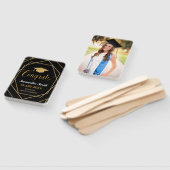 Modern zwart en goud geometrisch Afstuderen foto Handwaaier (Niet-gemonteerd)