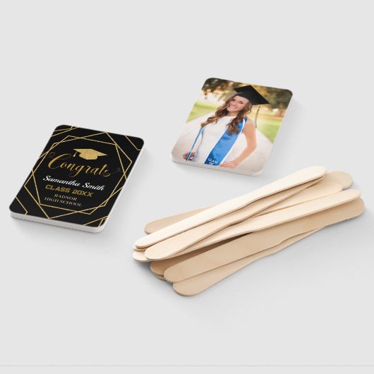 Modern zwart en goud geometrisch Afstuderen foto Handwaaier (Niet-gemonteerd)