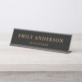 Modern Zwart en Goud Gepersonaliseerd Bureau Naambordje (Voorkant)