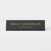 Modern Zwart en Goud Gepersonaliseerd Bureau Naambordje (Voorkant)