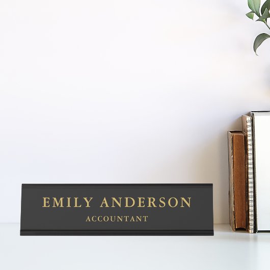 Modern Zwart en Goud Gepersonaliseerd Bureau Naambordje