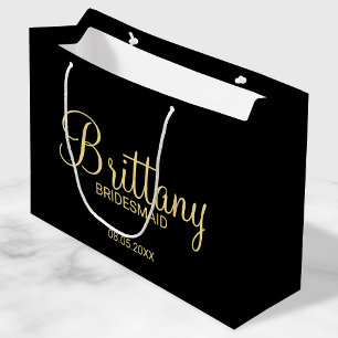Modern Zwart en Goud Gepersonaliseerde Bruidsmeisj Groot Cadeauzakje