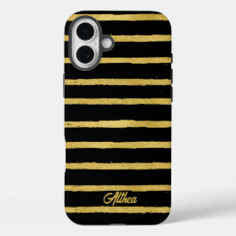 Modern zwart en goud gestreept iPhone 16 plus hoesje